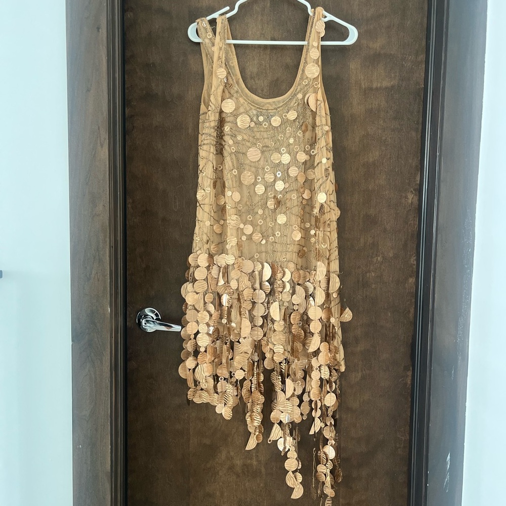 ASOS Gold Sequin Dress with Fringe